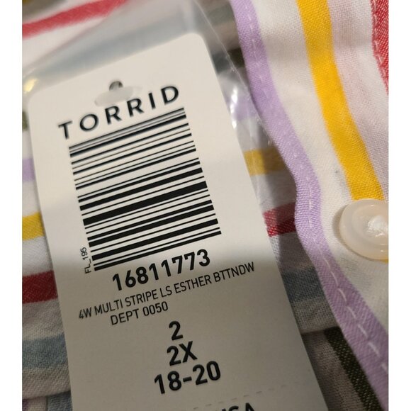 Lot of 2 New! Women Torrid Size 2X Stripe Long Sleeve Esther Button Down & Tank - Picture 13 of 16